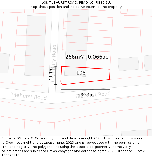 108, TILEHURST ROAD, READING, RG30 2LU: Plot and title map