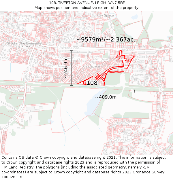 108, TIVERTON AVENUE, LEIGH, WN7 5BF: Plot and title map
