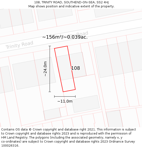 108, TRINITY ROAD, SOUTHEND-ON-SEA, SS2 4HJ: Plot and title map
