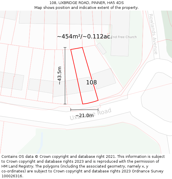 108, UXBRIDGE ROAD, PINNER, HA5 4DS: Plot and title map