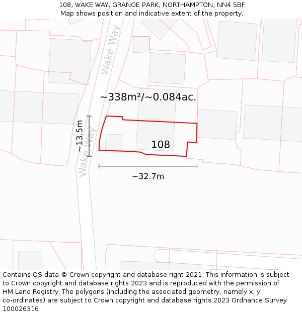 108, WAKE WAY, GRANGE PARK, NORTHAMPTON, NN4 5BF: Plot and title map