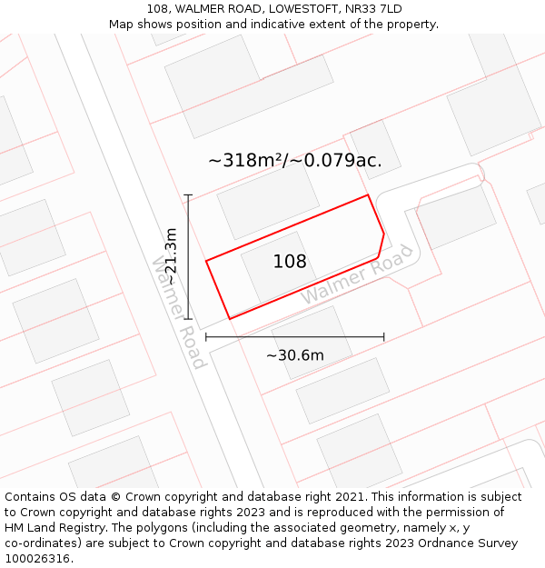108, WALMER ROAD, LOWESTOFT, NR33 7LD: Plot and title map