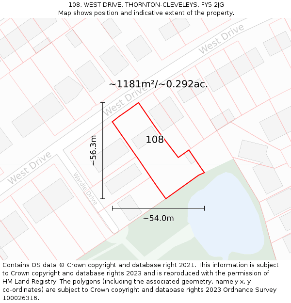 108, WEST DRIVE, THORNTON-CLEVELEYS, FY5 2JG: Plot and title map