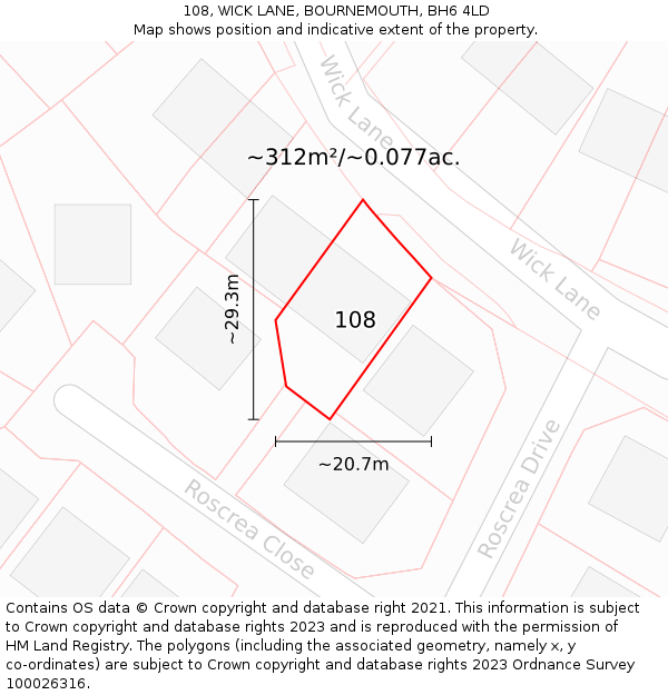 108, WICK LANE, BOURNEMOUTH, BH6 4LD: Plot and title map