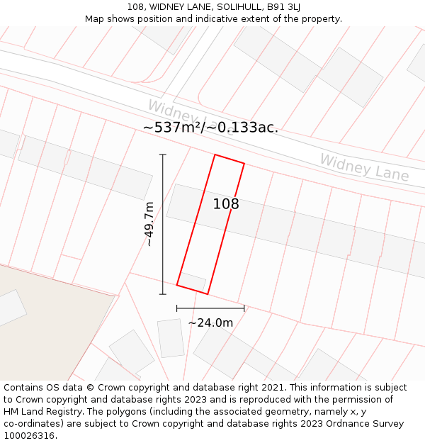 108, WIDNEY LANE, SOLIHULL, B91 3LJ: Plot and title map