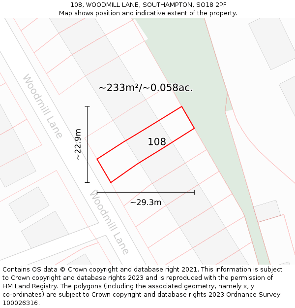 108, WOODMILL LANE, SOUTHAMPTON, SO18 2PF: Plot and title map