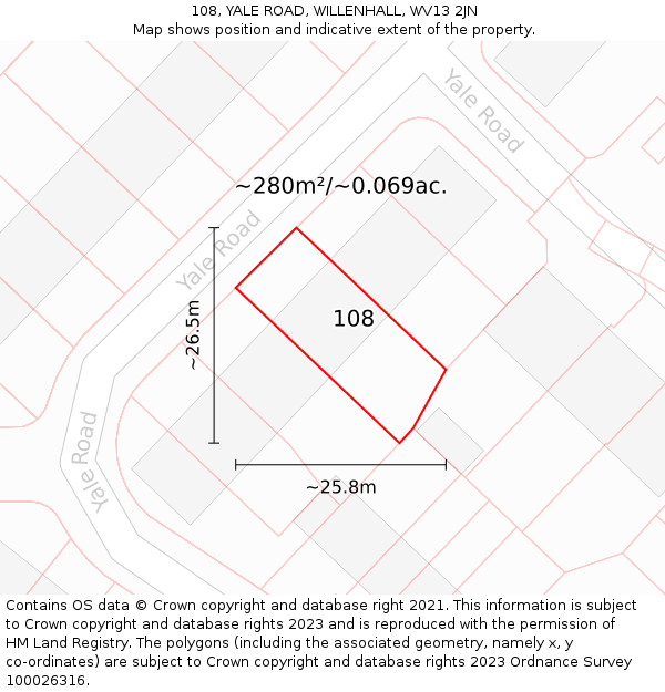 108, YALE ROAD, WILLENHALL, WV13 2JN: Plot and title map