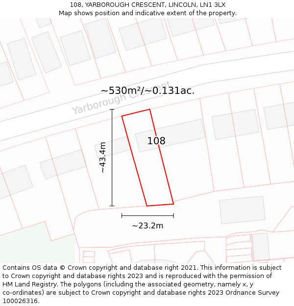 108, YARBOROUGH CRESCENT, LINCOLN, LN1 3LX: Plot and title map
