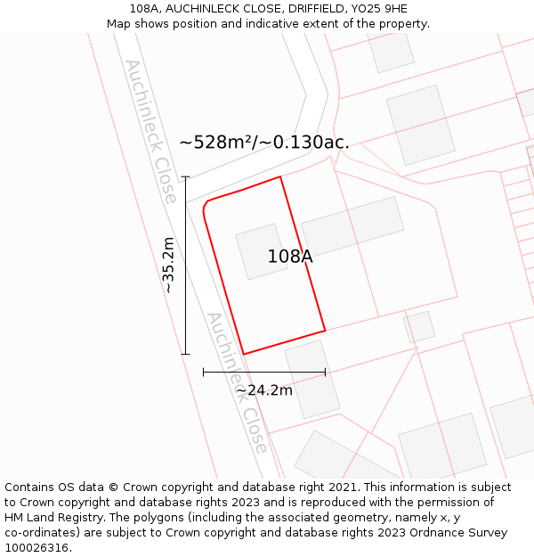 108A, AUCHINLECK CLOSE, DRIFFIELD, YO25 9HE: Plot and title map