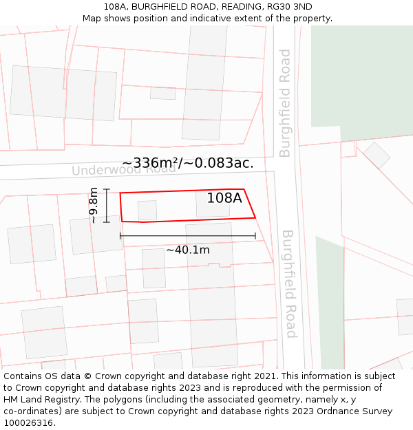108A, BURGHFIELD ROAD, READING, RG30 3ND: Plot and title map