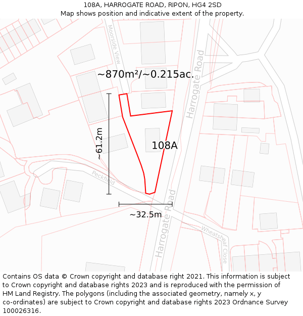 108A, HARROGATE ROAD, RIPON, HG4 2SD: Plot and title map