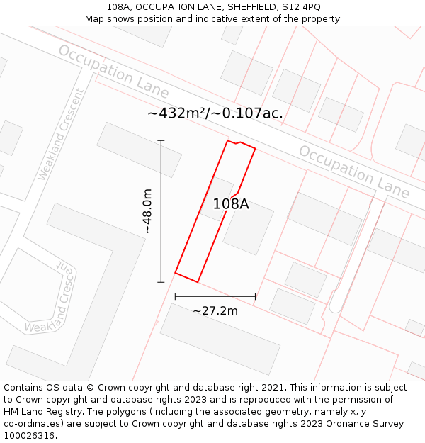 108A, OCCUPATION LANE, SHEFFIELD, S12 4PQ: Plot and title map