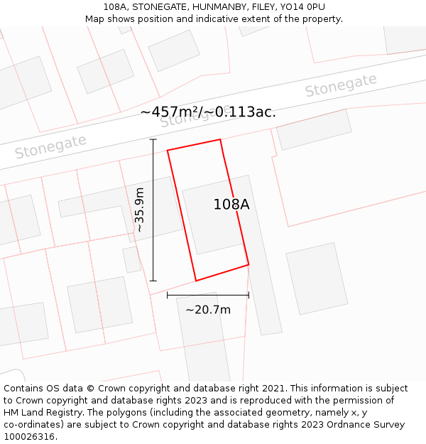 108A, STONEGATE, HUNMANBY, FILEY, YO14 0PU: Plot and title map