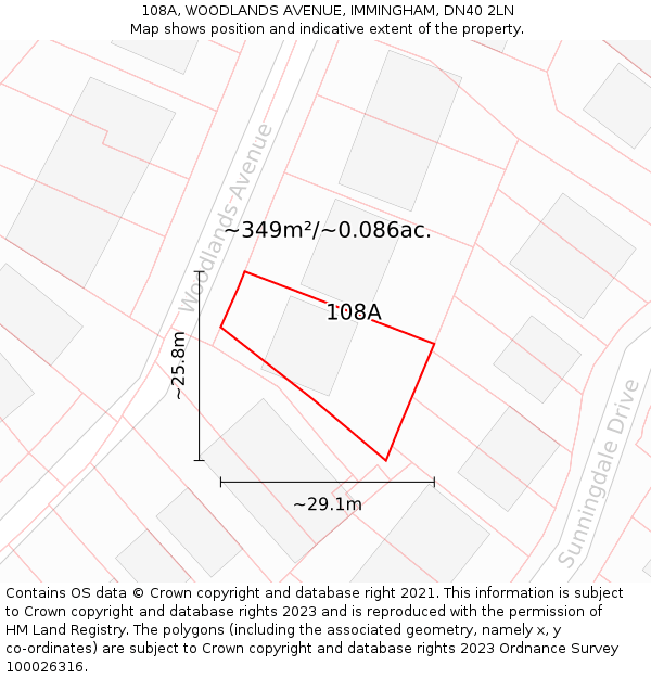 108A, WOODLANDS AVENUE, IMMINGHAM, DN40 2LN: Plot and title map