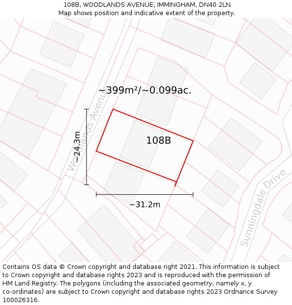 108B, WOODLANDS AVENUE, IMMINGHAM, DN40 2LN: Plot and title map