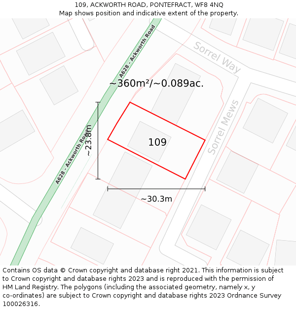 109, ACKWORTH ROAD, PONTEFRACT, WF8 4NQ: Plot and title map