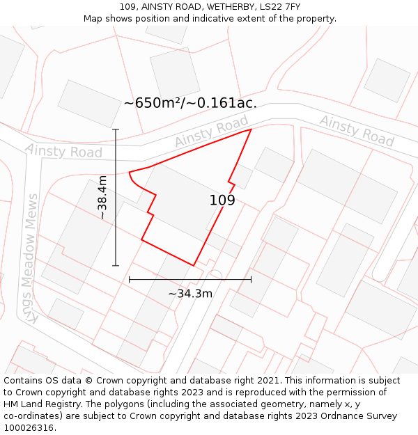 109, AINSTY ROAD, WETHERBY, LS22 7FY: Plot and title map
