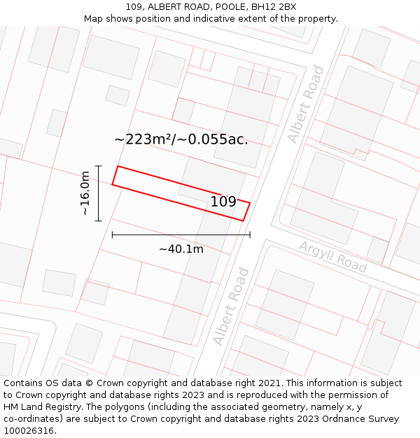 109, ALBERT ROAD, POOLE, BH12 2BX: Plot and title map
