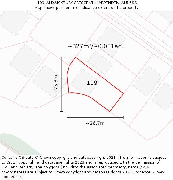 109, ALDWICKBURY CRESCENT, HARPENDEN, AL5 5SS: Plot and title map