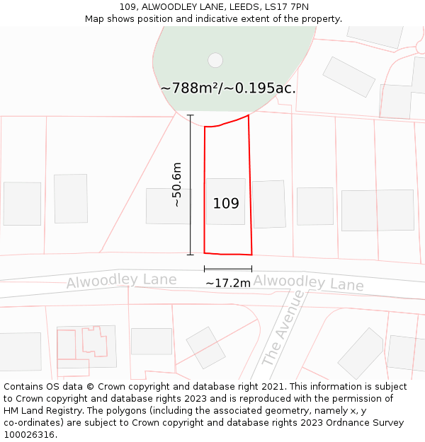 109, ALWOODLEY LANE, LEEDS, LS17 7PN: Plot and title map