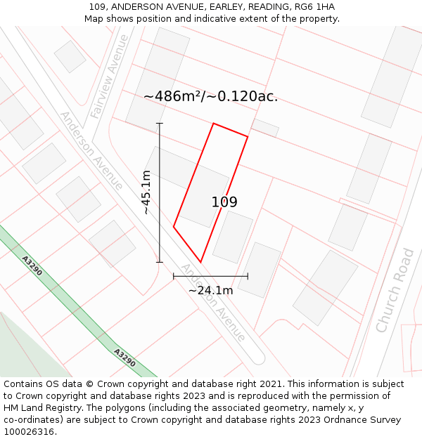 109, ANDERSON AVENUE, EARLEY, READING, RG6 1HA: Plot and title map