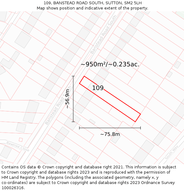 109, BANSTEAD ROAD SOUTH, SUTTON, SM2 5LH: Plot and title map