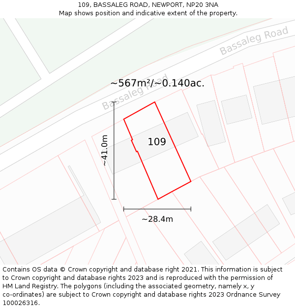 109, BASSALEG ROAD, NEWPORT, NP20 3NA: Plot and title map