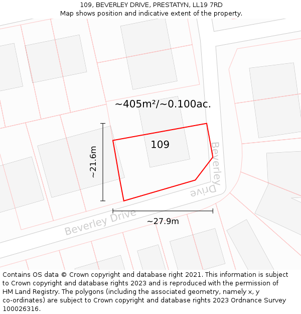 109, BEVERLEY DRIVE, PRESTATYN, LL19 7RD: Plot and title map