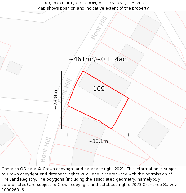109, BOOT HILL, GRENDON, ATHERSTONE, CV9 2EN: Plot and title map