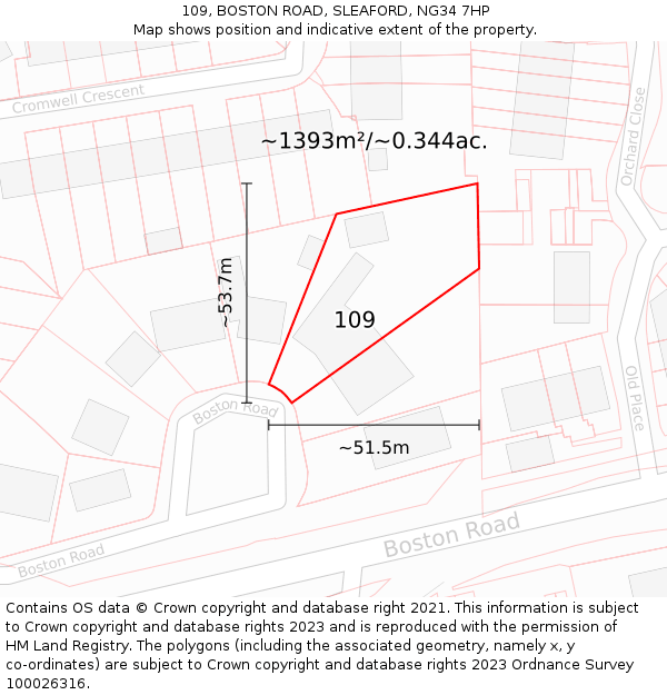109, BOSTON ROAD, SLEAFORD, NG34 7HP: Plot and title map