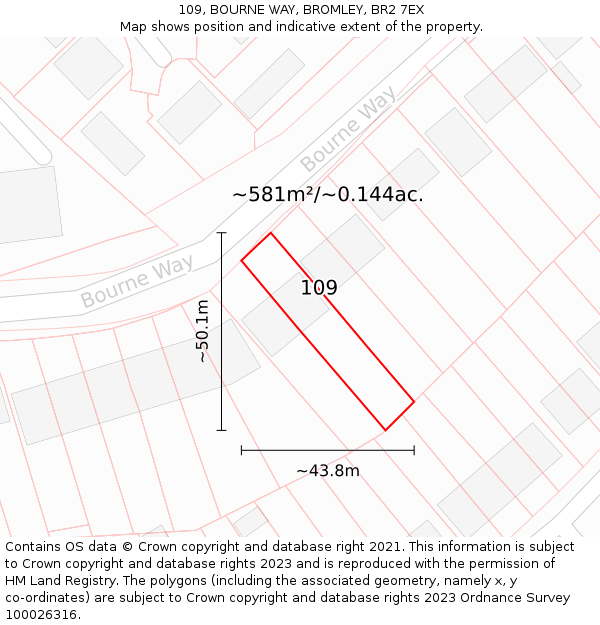 109, BOURNE WAY, BROMLEY, BR2 7EX: Plot and title map