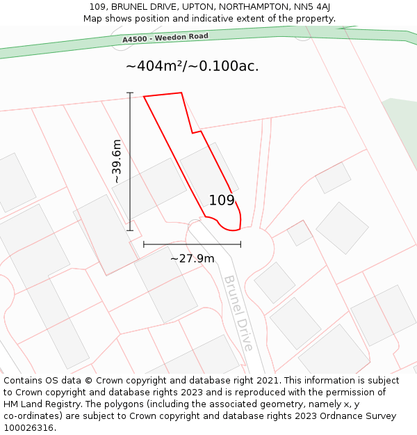 109, BRUNEL DRIVE, UPTON, NORTHAMPTON, NN5 4AJ: Plot and title map