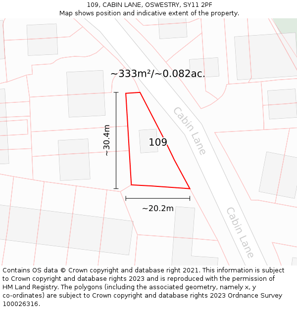 109, CABIN LANE, OSWESTRY, SY11 2PF: Plot and title map
