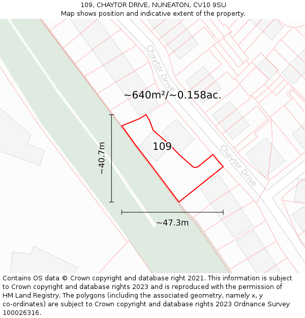 109, CHAYTOR DRIVE, NUNEATON, CV10 9SU: Plot and title map