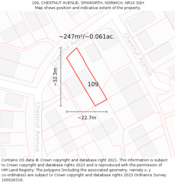 109, CHESTNUT AVENUE, SPIXWORTH, NORWICH, NR10 3QH: Plot and title map