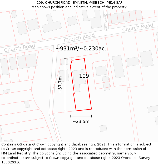 109, CHURCH ROAD, EMNETH, WISBECH, PE14 8AF: Plot and title map
