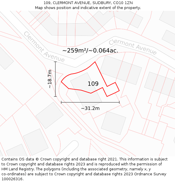 109, CLERMONT AVENUE, SUDBURY, CO10 1ZN: Plot and title map