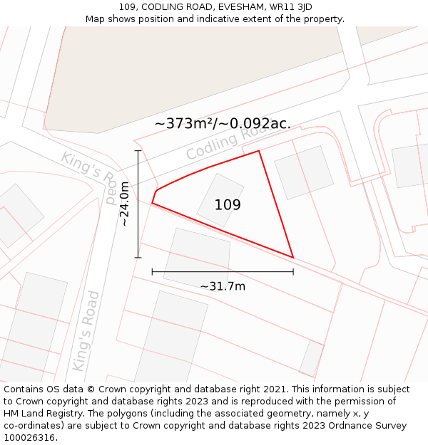 109, CODLING ROAD, EVESHAM, WR11 3JD: Plot and title map