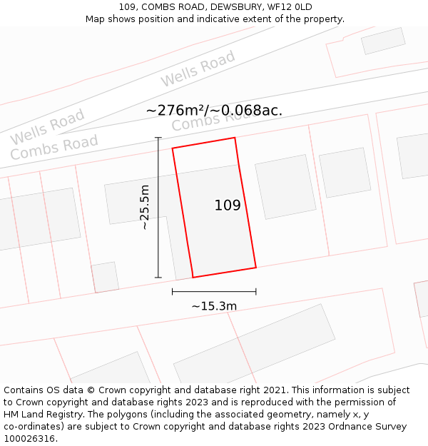 109, COMBS ROAD, DEWSBURY, WF12 0LD: Plot and title map