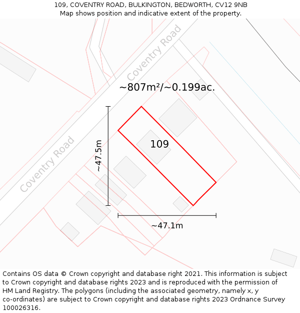 109, COVENTRY ROAD, BULKINGTON, BEDWORTH, CV12 9NB: Plot and title map