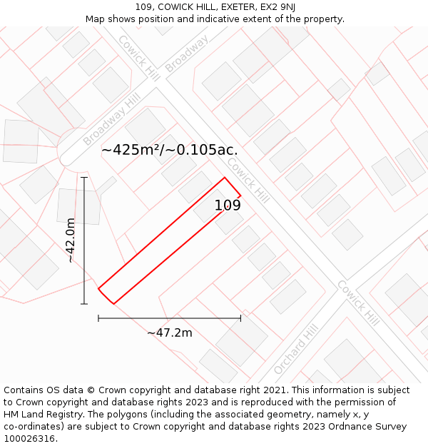109, COWICK HILL, EXETER, EX2 9NJ: Plot and title map