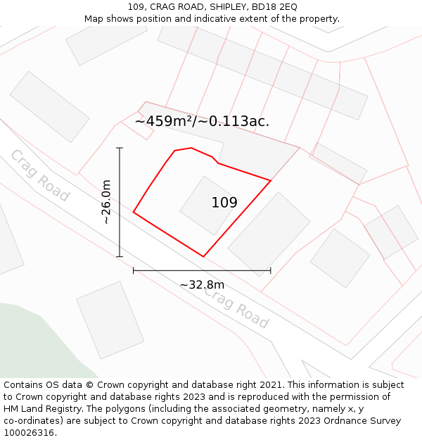 109, CRAG ROAD, SHIPLEY, BD18 2EQ: Plot and title map