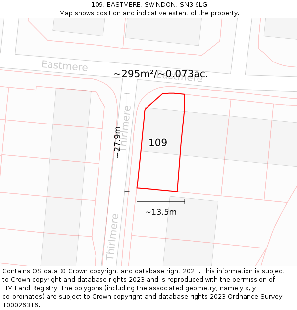 109, EASTMERE, SWINDON, SN3 6LG: Plot and title map