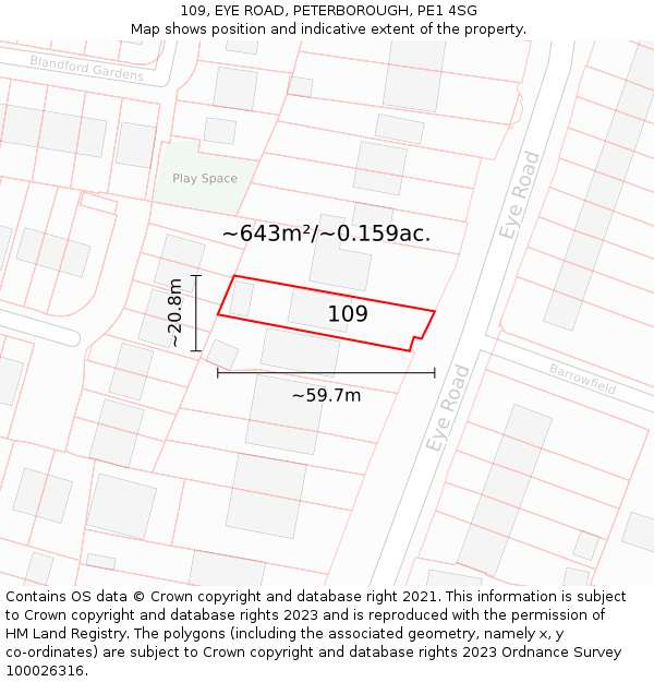 109, EYE ROAD, PETERBOROUGH, PE1 4SG: Plot and title map
