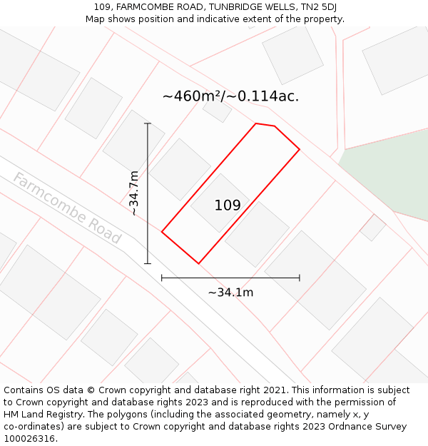 109, FARMCOMBE ROAD, TUNBRIDGE WELLS, TN2 5DJ: Plot and title map