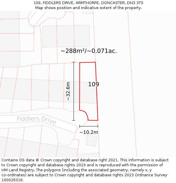 109, FIDDLERS DRIVE, ARMTHORPE, DONCASTER, DN3 3TS: Plot and title map