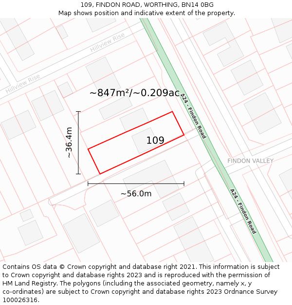 109, FINDON ROAD, WORTHING, BN14 0BG: Plot and title map