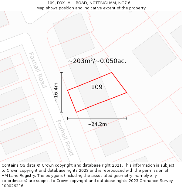 109, FOXHALL ROAD, NOTTINGHAM, NG7 6LH: Plot and title map