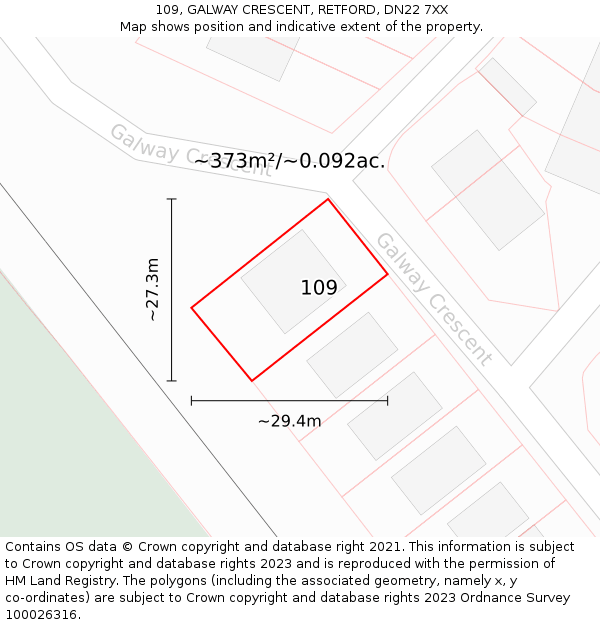 109, GALWAY CRESCENT, RETFORD, DN22 7XX: Plot and title map