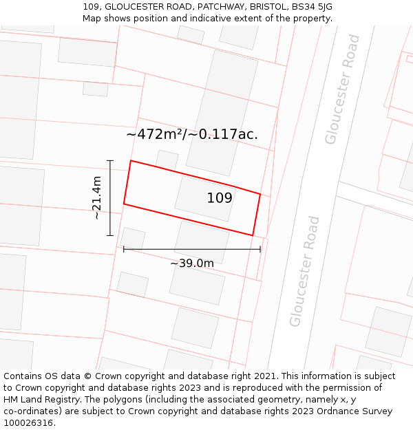 109, GLOUCESTER ROAD, PATCHWAY, BRISTOL, BS34 5JG: Plot and title map